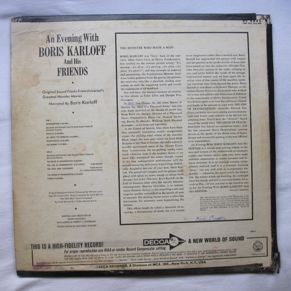 rare 1970's 12" Vinyl Record: An Evening with Boris Karloff & Friends - Picture 2 of 4